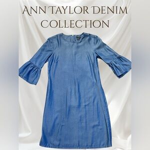 Ann Taylor Denim Blue 3/4 Sleeve Dress